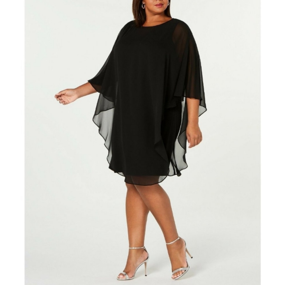 Connected Apparel Women Black Shift Chiffon Overlay Dress